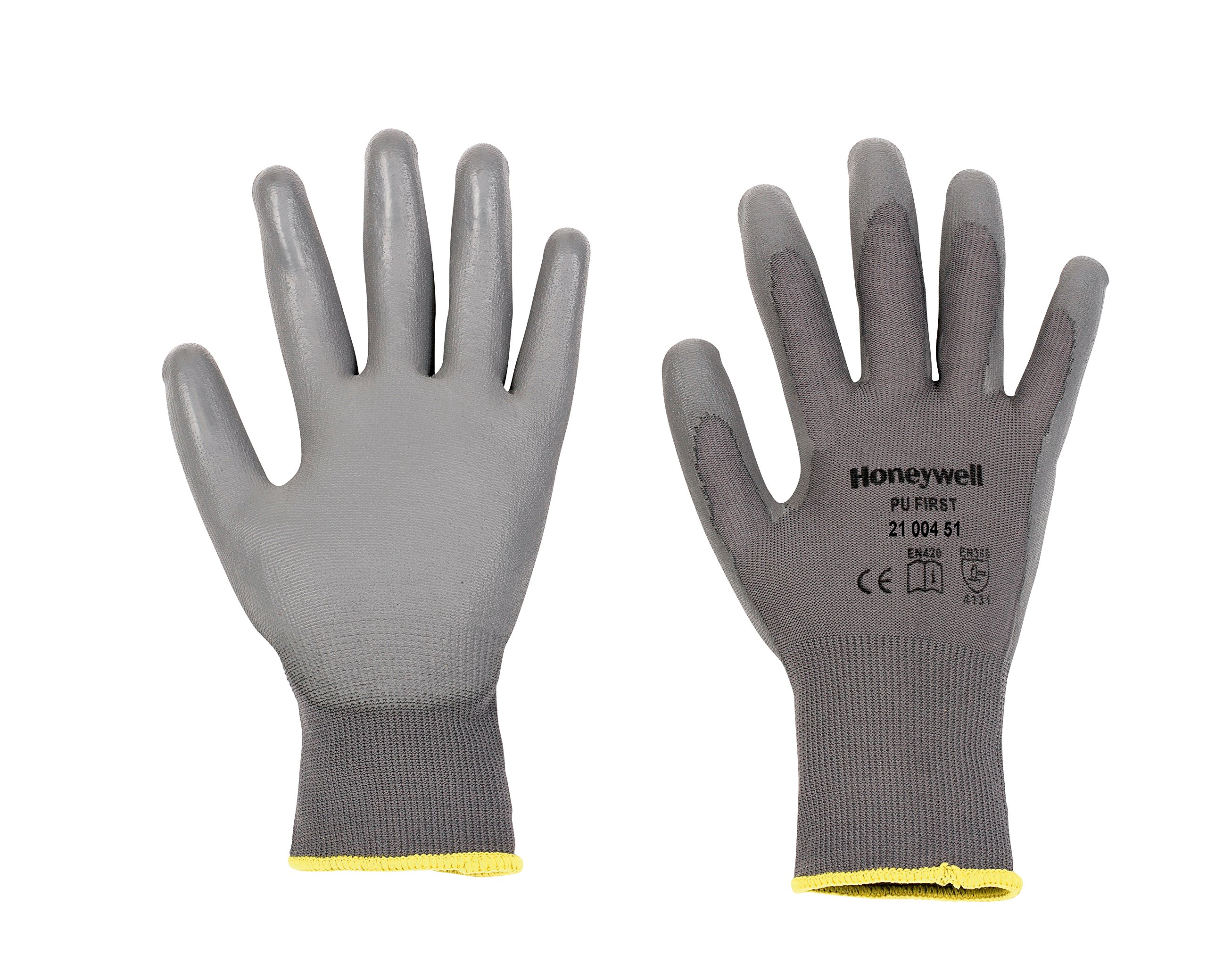 Honeywell 2100250-11 PU FIRST Grey General Purpose Polyamide Knit Gloves, Fine Handling in Dry environment, Lightweight, 26 cm Length, Size 11 (Pack of 10 Pairs)