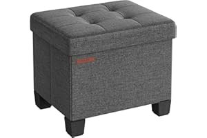 SONGMICS Storage Ottoman, Small Ottoman Foot Rest with Legs, 12.6 x 15.8 x 13.2 Inches Foot Stool, Load up to 660 lb, for Liv