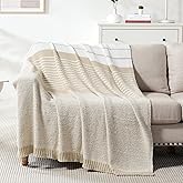 Cozzenity Throw Blanket, Taupe White Soft Cozy Fluffy Striped Throw Blankets for Couch, Sofa, Bed, Chair, Warm Fuzzy Plush Lightweight Decorative Stripe Blanket, 50x60 inches