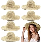 Bonuci 6 Pcs Floppy Paper Straw Sun Hat Foldable Packable Wide Brim Scarecrow Hat Breathable Crochet Bucket Beach Hat