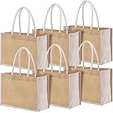 Nodaaiie 6 Pcs Burlap Tote Bags with Handle, Reusable Blank Jute Gift Bags for Wedding Bridesmaid Shopping Beach DIY, 12.6 x 8.66 x 5.12 Inches
