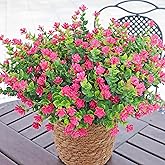 BCBLF Artificial Flowers for Outdoors, 12 Bundles UV Resistant Realistic Faux Plants for Outside Porch Planter, Spring Summer Home Garden Decoration, Pink
