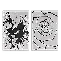 SIGNWIN 2 Piece Framed Canvas Wall Art Black and White Flowers Canvas Prints Home Artwork Decoration for Living Room,Bedroom - 16