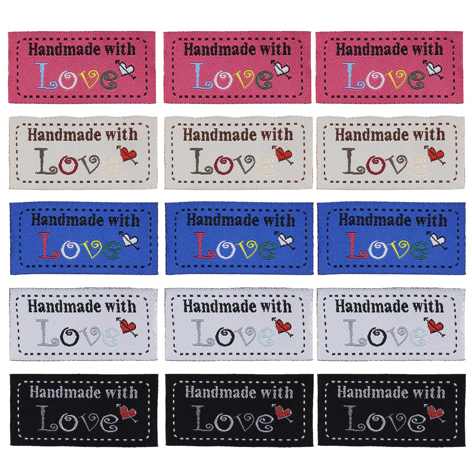 Create idea 50pcs Clothing Fabric Label Handmade with Love Sewing Label Sewing Decoration Label DIY Craft Gift Label 50x24mm Pink, Blue, Beige, Black, White