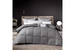 DORRIN NESSIN Down Alternative Comforter All Season Duvet Insert(Grey Stripe, King)-Ultra Soft Double Brushed Microfiber Quilt Cover, Classic Box Stitched 106x90 Comforter with Corner Tabs