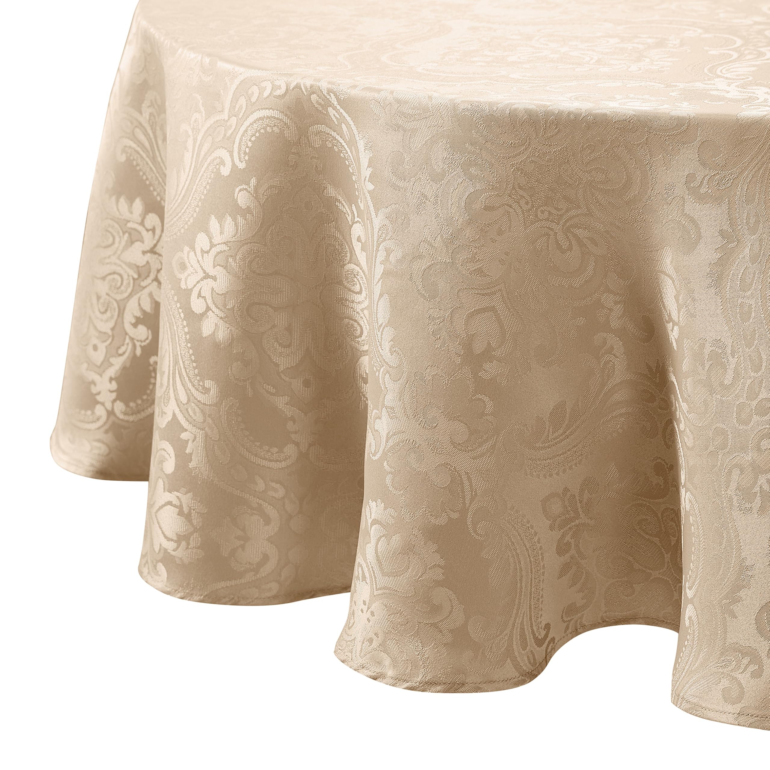 Elrene Damask Tablecloth, Polyester, Taupe, 90" Round