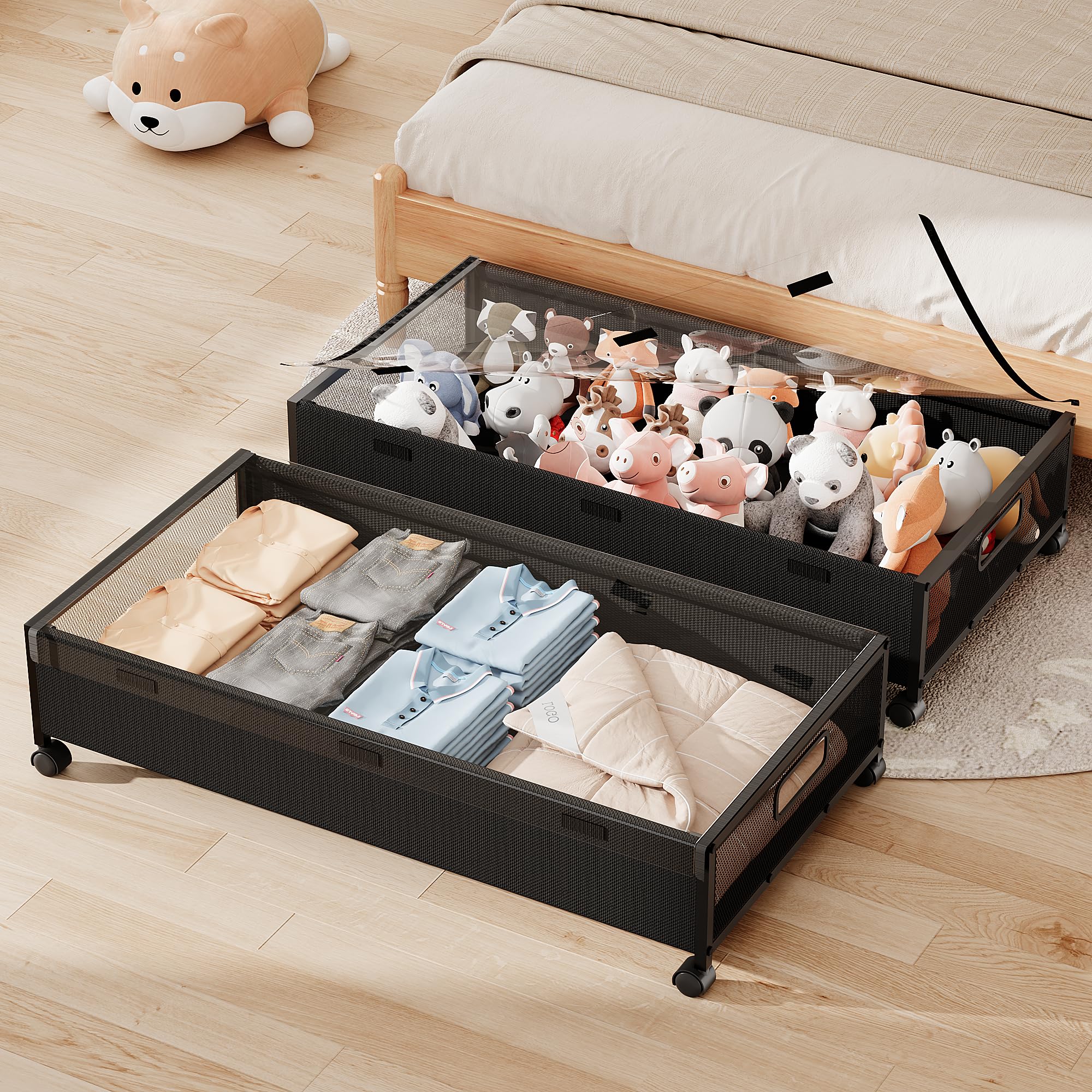 Photo 1 of KITHELP Underbed Storage Containers with Wheels, Large Under Bed Drawers on Wheels with Removable Lids, Rolling Shoe Organizer Under Bed Storage Dresser Metal Drawers for Clothes Toys Blankets (2PACK)