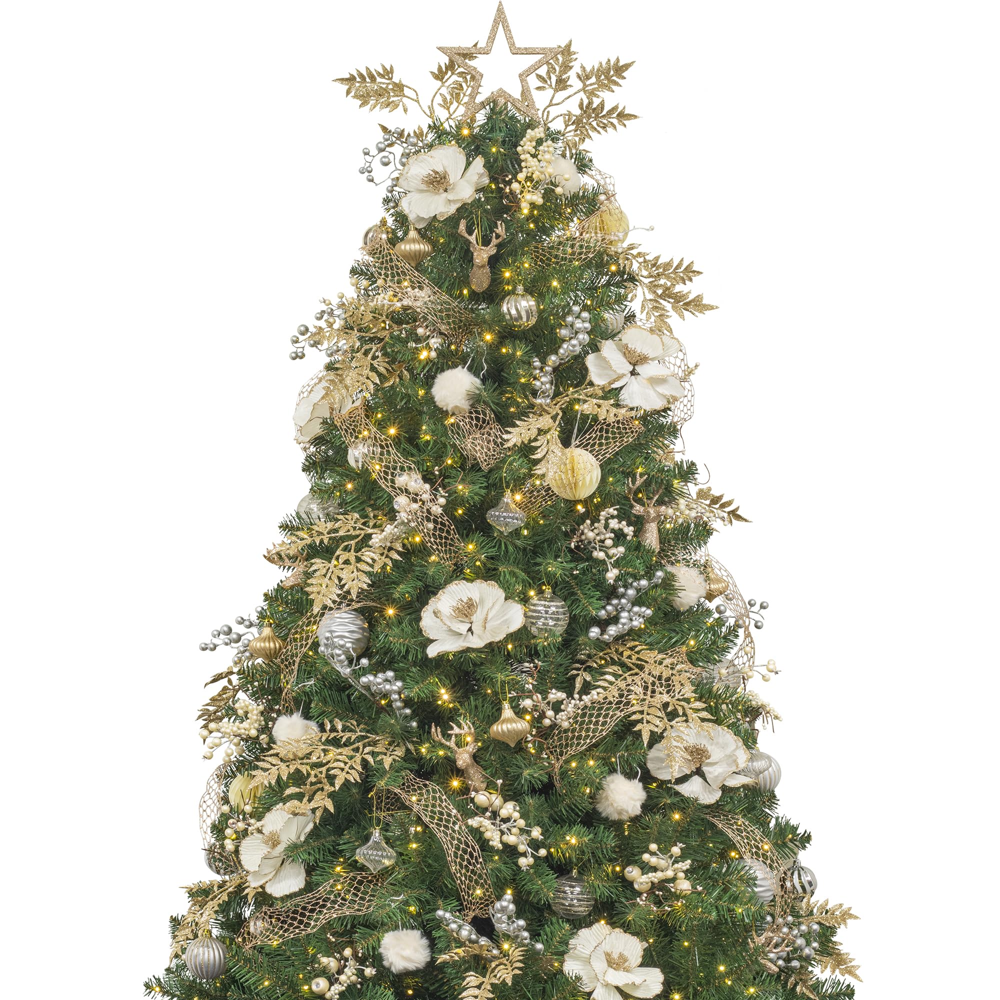Photo 1 of KI Store 6ft Christmas Tree with Ornaments and Lights Remote and Timer Champagne Christmas Decorations Including 6 Feet Full Tree, Ornaments, USB LED String Lights