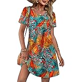 OFEEFAN Womens Pleated Front Dresses Fashion Spring Puff Sleeve Pockets Sundress Casual Summer
