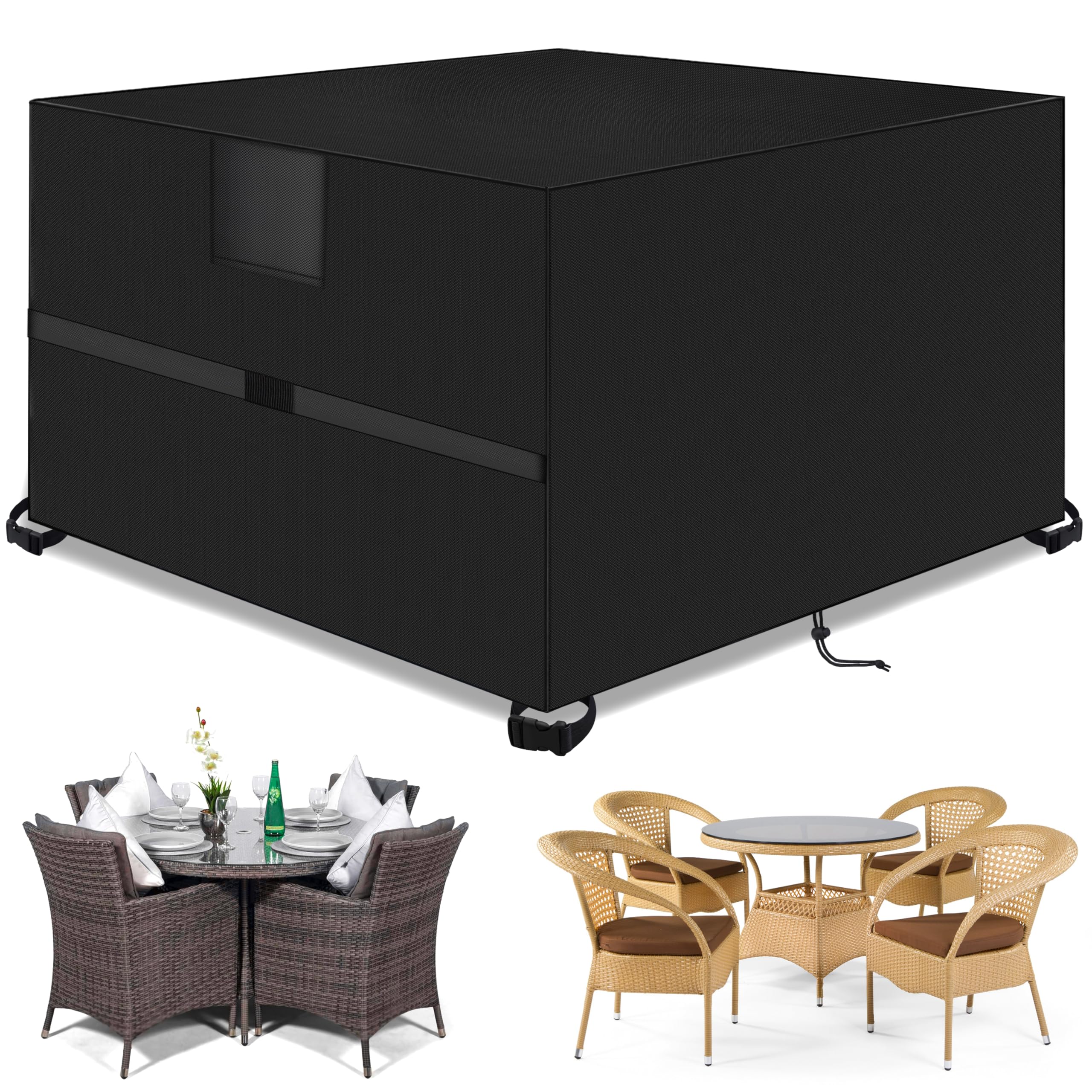 Outdoor Garden Furniture Covers,125*125*74cm,Waterproof with Air Vent, 420D Heavy Duty Oxford Fabric,Patio Furniture Cover for outside Rectangle,Rectangular Table and Chair Set, Rattan Furniture Set