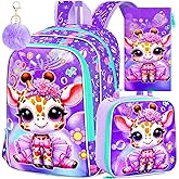 WZLVO 3PCS Kids Backpack for Girls, Unicorn Dinosaur Animal Prechool Elementary Kindergarten School Bookbag with Lunch Box