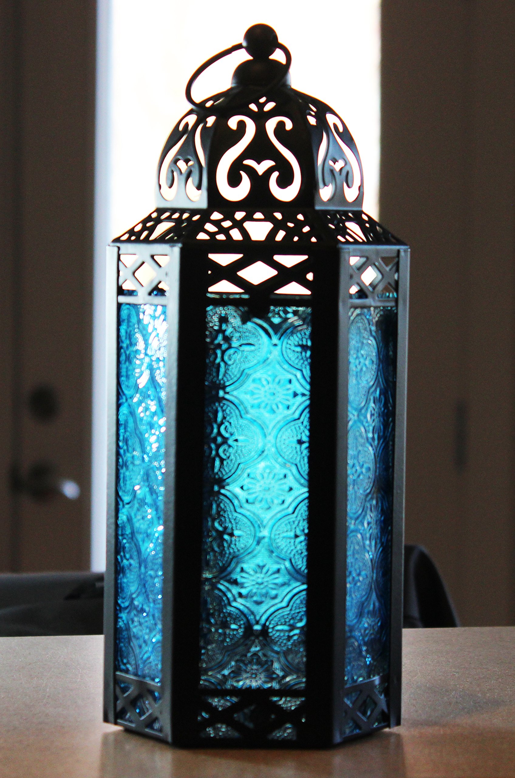 Vela Lanterns MidSize Table/Hanging Glass Hexagon Moroccan Candle