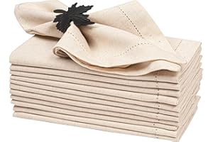 Linen Napkins Set of 12 - Hemstitched Cloth Dinner Napkins, Flax Natural Washable Napkins 18x18