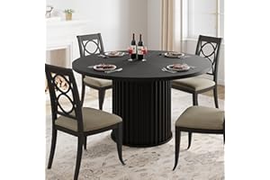 Garvee 47Inch Round Dining Table for 4-6 People, Black Dining Room Table with Sturdy Waveform Pedestal Base, Industrial Circl