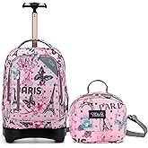 NEW TILAMI 18 inch Rolling Backpack for Kids Waterproof, Adjustable Handle Stair Climbing, Large Storage for School, Travel, Girls & Boys, Pink Romantic Paris