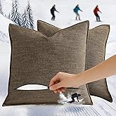 Pack of 2 Square Decorative Vintage Throw Pillow Covers 18x18 inch, Coffee Brown Chenille Linen Blend, Ultra Soft Extra Thick Luxury Neutral Cushion Covers for Sofa Bed, Modern Boho Farmhouse Decor