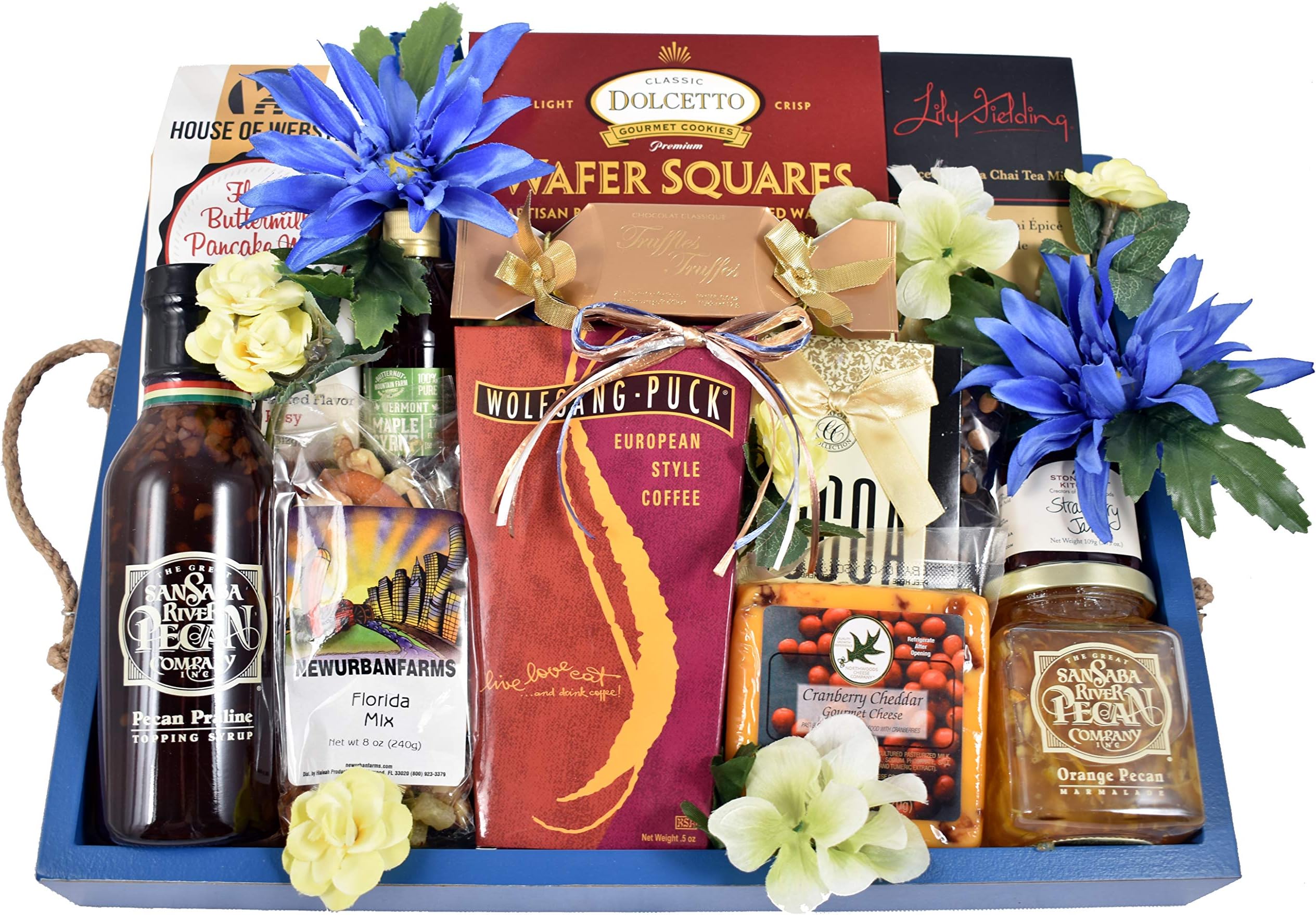 Gift Basket Village - Gourmet Breakfast in Bed Gift Basket: Cheese Bars, Jams, Pancake Mix, Syrup, Pecan Roll, Mocha & Chai Tea Mixes - Handcrafted in USA