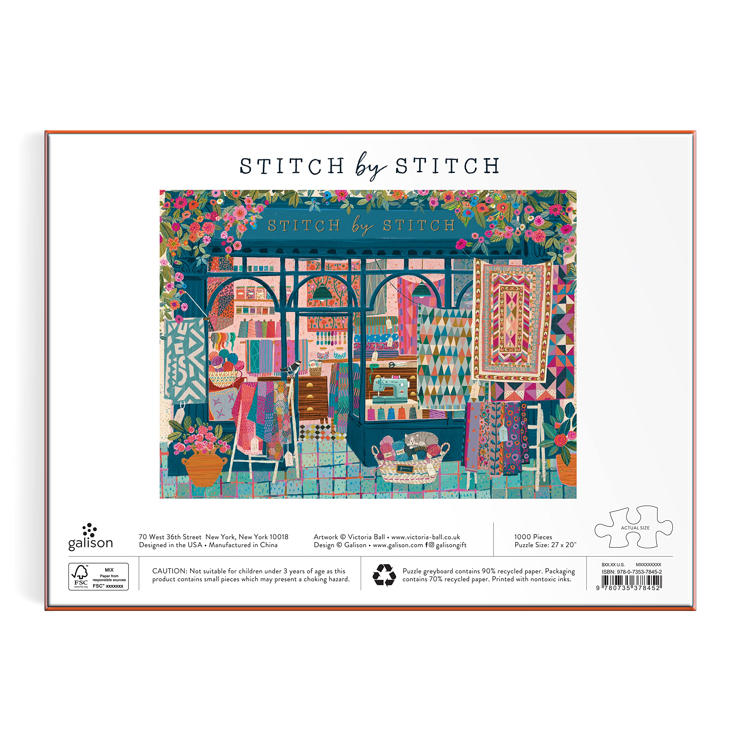 Galison Stitch by Stitch – 1000 Piece Puzzle Fun and Challenging Activity with Bright and Bold Quilting and Crafting Themed Storefront Artwork for Adults and Families