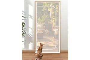 BFNN Cat Screen Door, Extra Tall Cat-Proof Mesh Gate, Fit Door Size 36'' x 82'', Anti-Cat Scratch Mesh with Zipper Closure, f