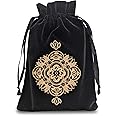 Miriyan Spiritual Mandala Tarot & Dice Bag I Velvet & Satin Drawstring Pouch Ideal Size for Tarot & Oracle Cards, DND, D&D, Dungeons and Dragons Accessories, Runes & Jewelry I Travel Gift Bag (Black)