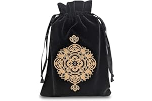 Miriyan Spiritual Mandala Tarot & Dice Bag I Velvet & Satin Drawstring Pouch Ideal Size for Tarot & Oracle Cards, DND, D&D, Dungeons and Dragons Accessories, Runes & Jewelry I Travel Gift Bag (Black)