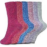 HUGSWEET 6 Pairs Thick Fuzzy Socks with Grip Cozy Non Slip Hospital Socks Home Fluffy Warm Slipper Socks Gifts for Women