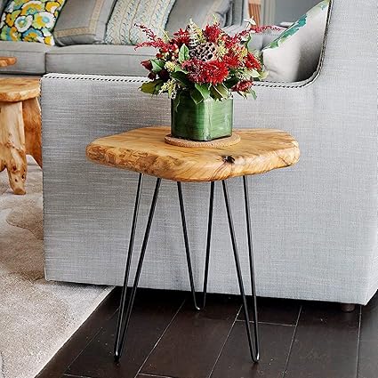 Nbwood Natural Edge Side Table Live Edge End Table With 3 Hairpin Legs Nightstand Plant Stand For Bedroom And Living Room 14 5 L X 14 W X 16 H