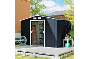 Outsunny 9' x 6' Garden Storage Shed with Foundation Kit, Metal Tool Storage House with Double Doors for Outdoor Patio Yard, 