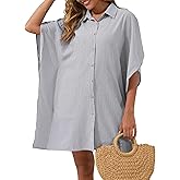Bsubseach Swimsuit Cover Up Shirt 3/4 Sleeve Beach Coverup Oversized Button Down Shirts Bikini Bathing Suit