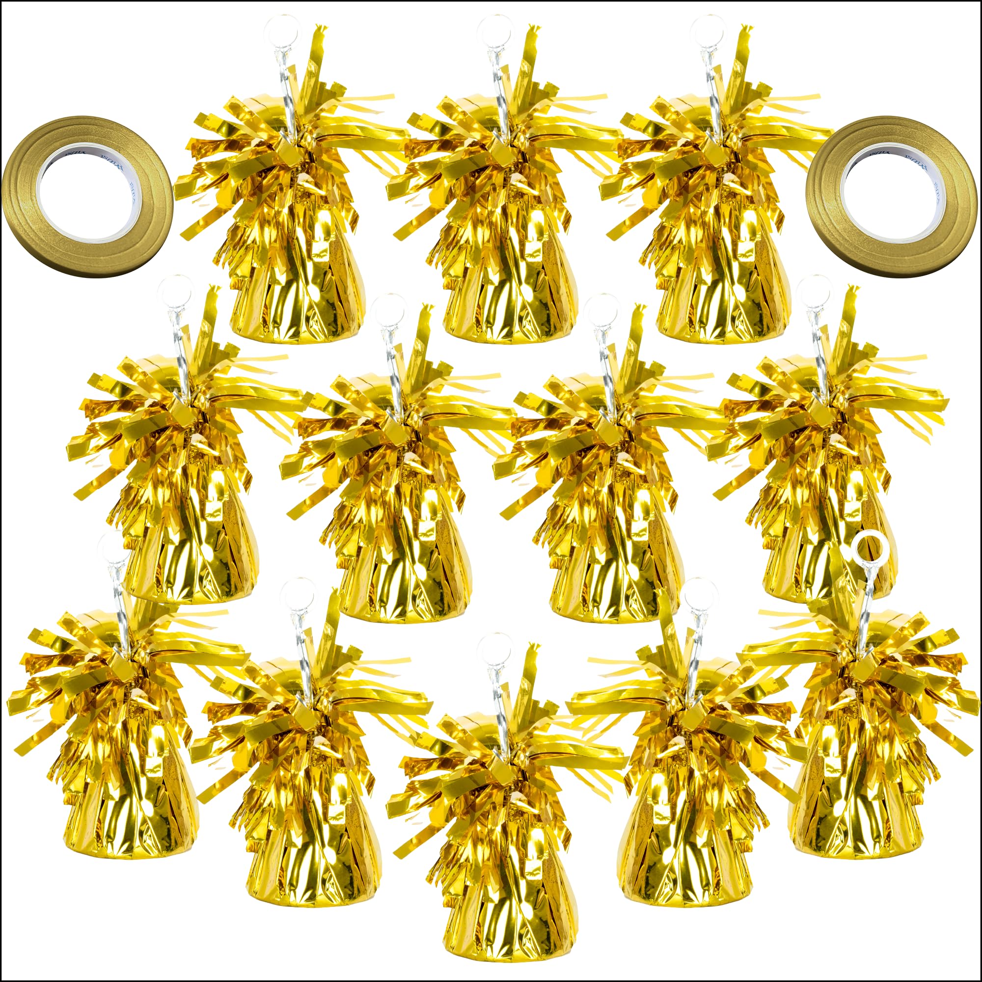 Photo 1 of 12-Pack Gold Balloon Weights with 1 Roll Gold Crimped Ribbon - Gorgeous Table Centerpiece DIY decorations for Graduations, Family Celebrations, Christmas Parties! Attractive for Any Occasion