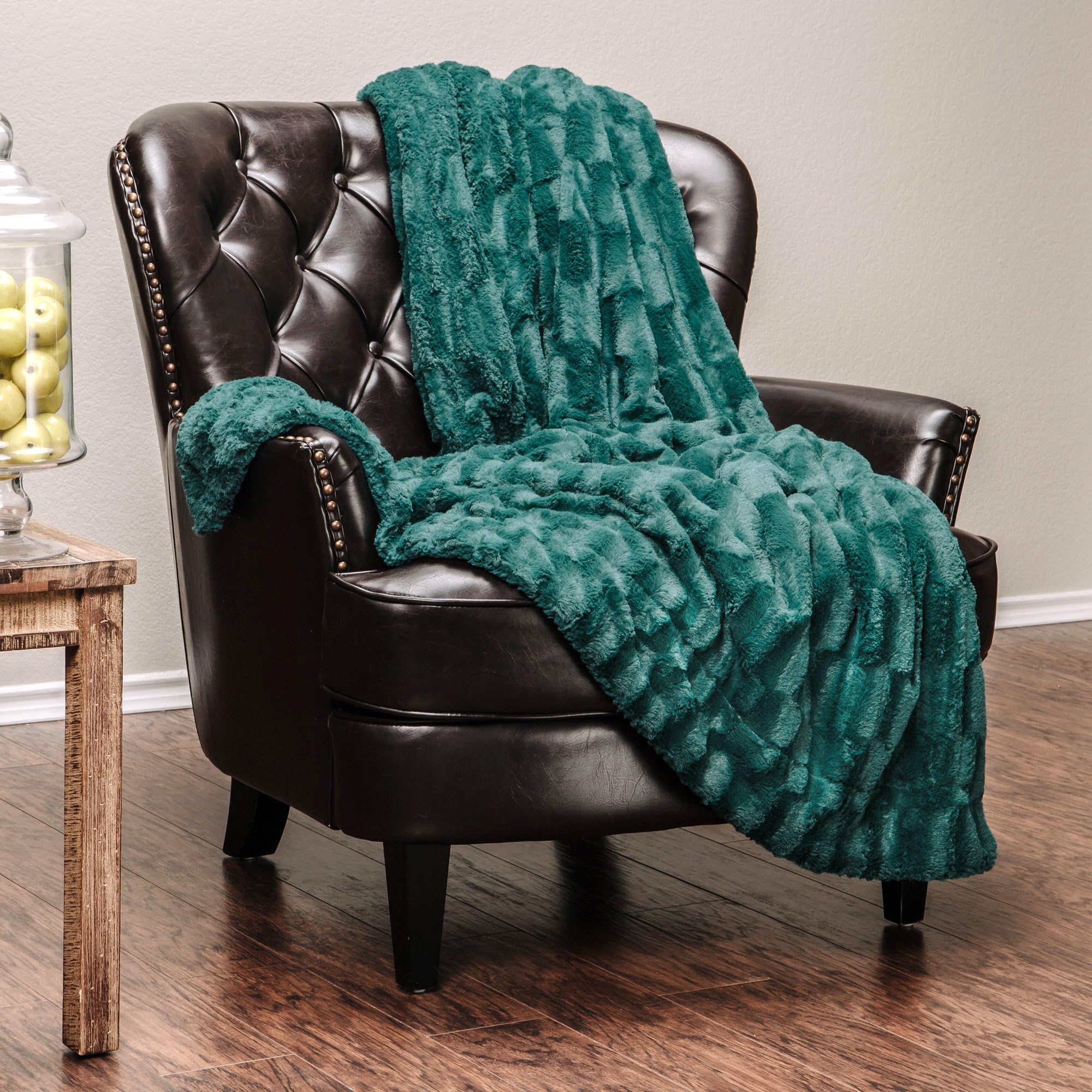 Chanasya Fuzzy Faux Fur Rectangular Embossed Throw Blanket - Super Soft and Warm Lightweight Reversible Sherpa for Couch, Home, Living Room, and Bedroom Décor (50x65 Inches) Teal