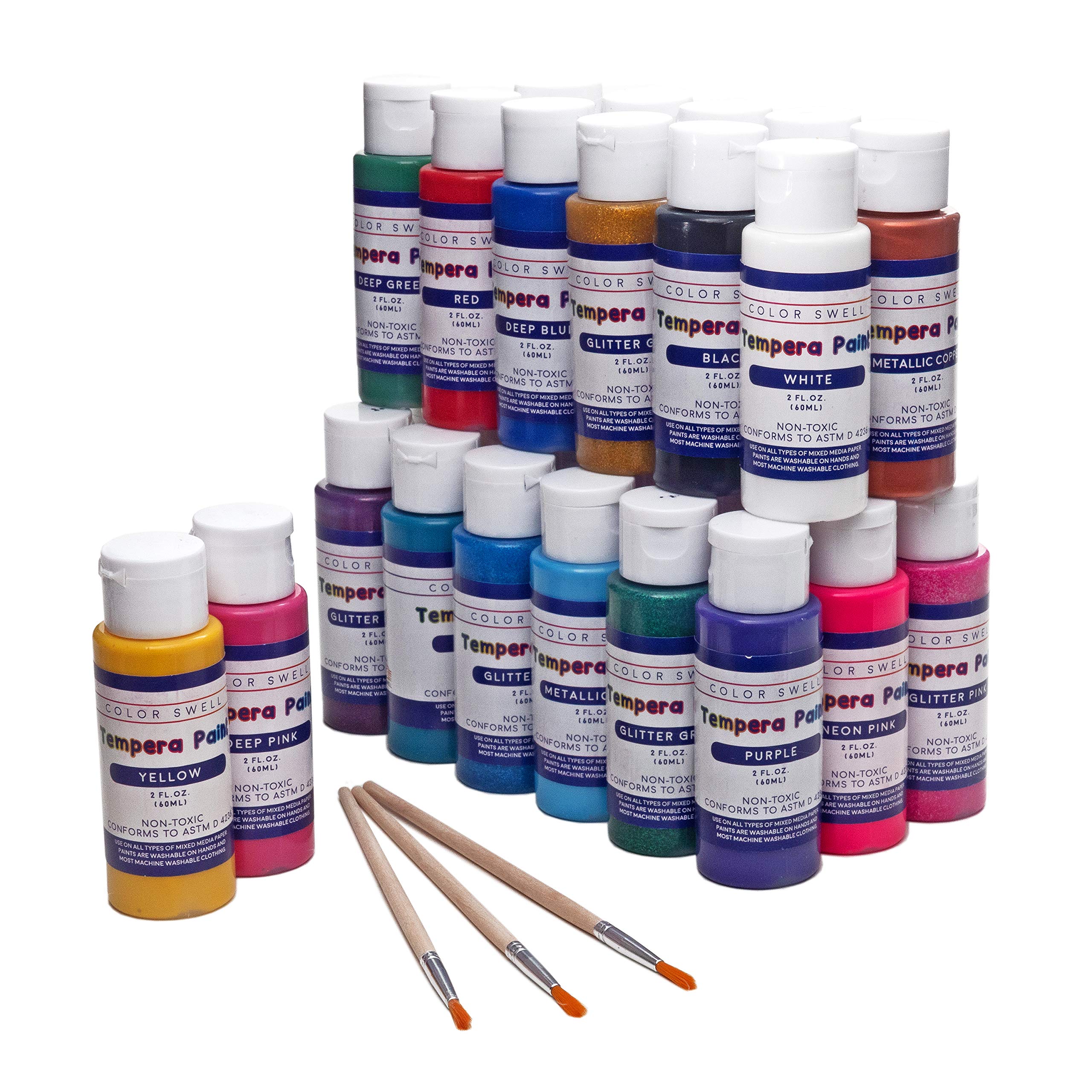 Color Swell Washable Tempera Paint Set - 30 Colors in 2 oz Bottles are Perfect for Kids Adults Parties Students Classroom Bulk