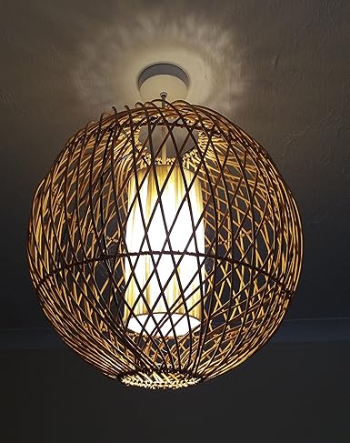 Unusual Rattan Bird Cage Ceiling Lamp Shade Natural Bali Ethnic