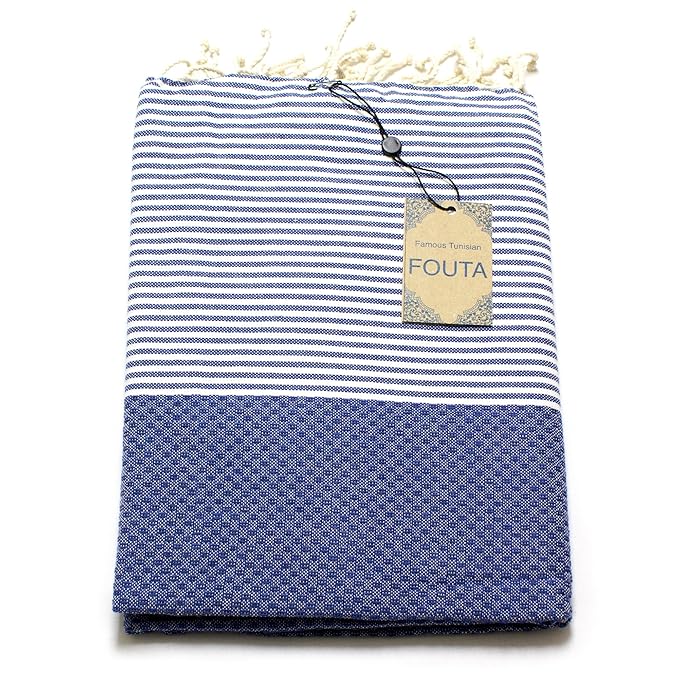 ANNA ANIQ Hamamtuch Fouta Sauna-Tuch XXL Extra Groß 197 x 100cm - 100% Baumwolle aus Tunesien ALS Strand-Tuch, orientalisches