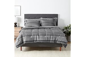 鶹 Basics Parure de lit en microfibre légère, comprenant 7 pièces livrées dans un sac – Lit double/grand lit – Motif à ra