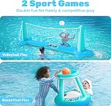 JOYIN Inflatable Volleyball Court & Basketball Hoop Pool Float Set Blue view 2