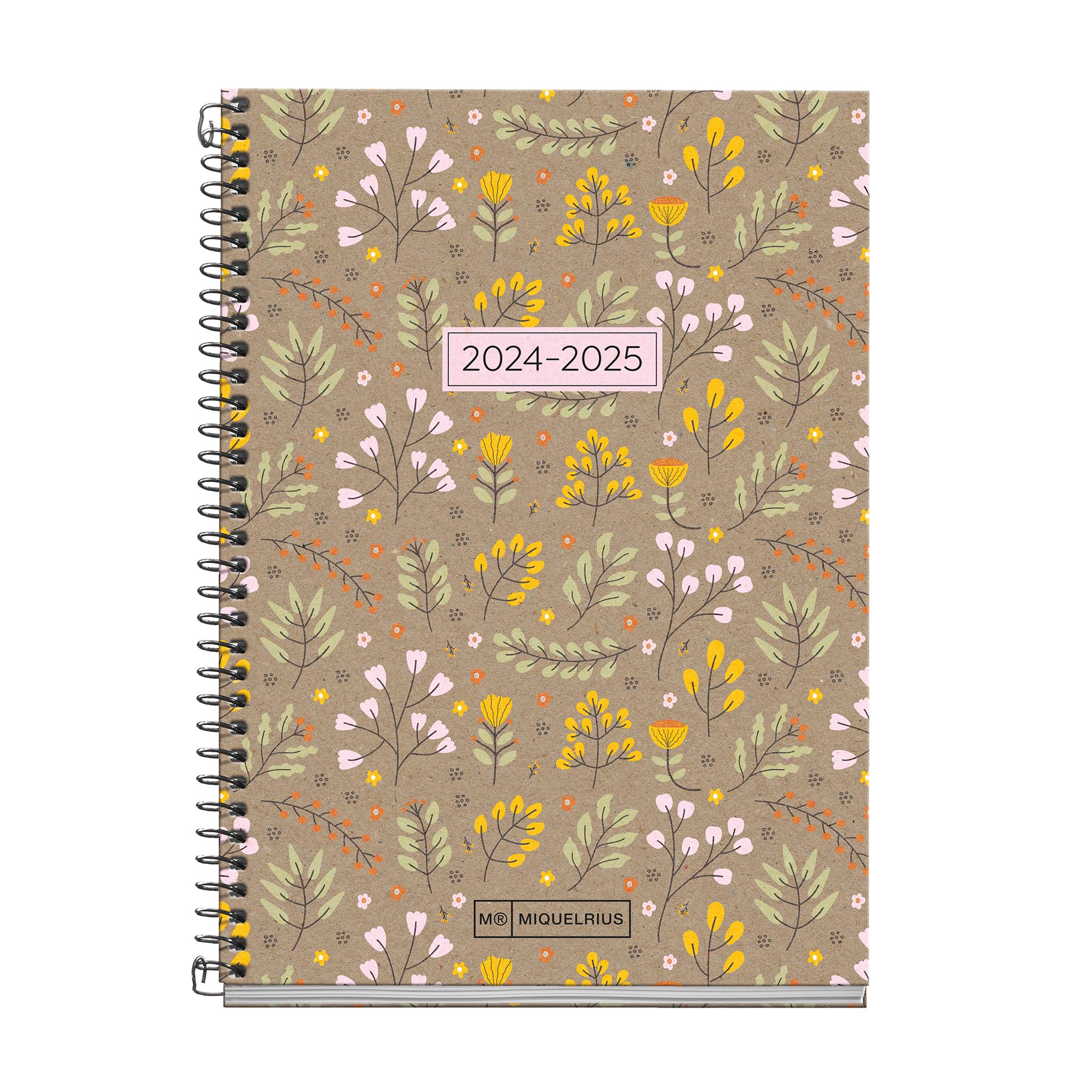 Miquelrius - School Diary 2024-2025, September 2024 to June 2025, Size 117 x 174 mm, Week View, Recycled Cover, Catalan and English, Recycled Paper Diary, Eco Leaves Design