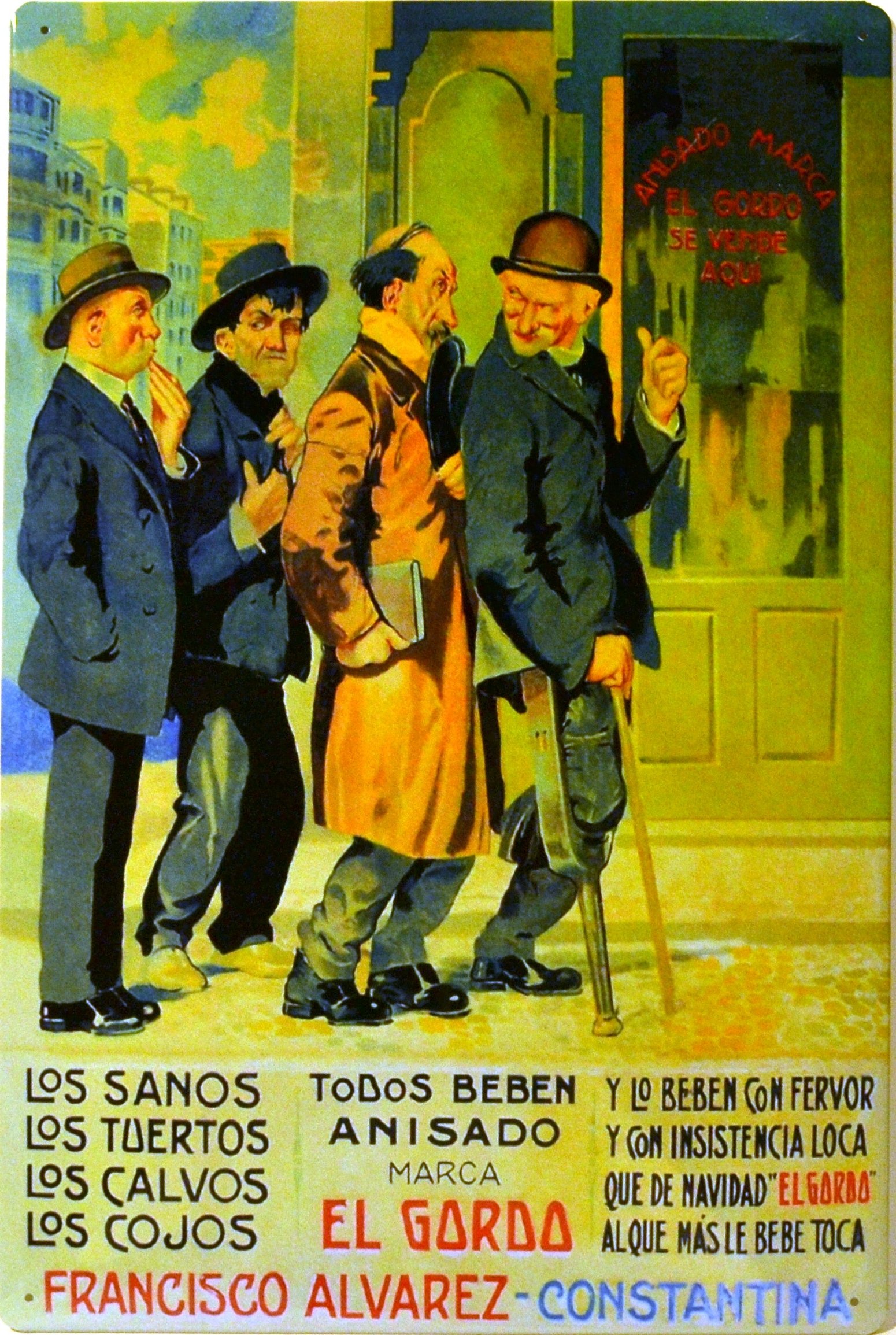 ART ESCUDELLERS Tin poster sign, with retro vintage design from Catalunya/Spain. Tin sign. 19,68" X 13,19" (ANIS EL GORDO) — image 1