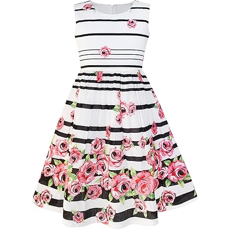 Sunboree Mädchen Kleid Lila Rose Blume Doppelklicken Krawatte Party Kids Trägerkleid Gr. 98-146