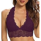 SHEKINI Women Floral Lace Bra Padded Breathable Bralette Halter Bra Wire Free Racerback Bra