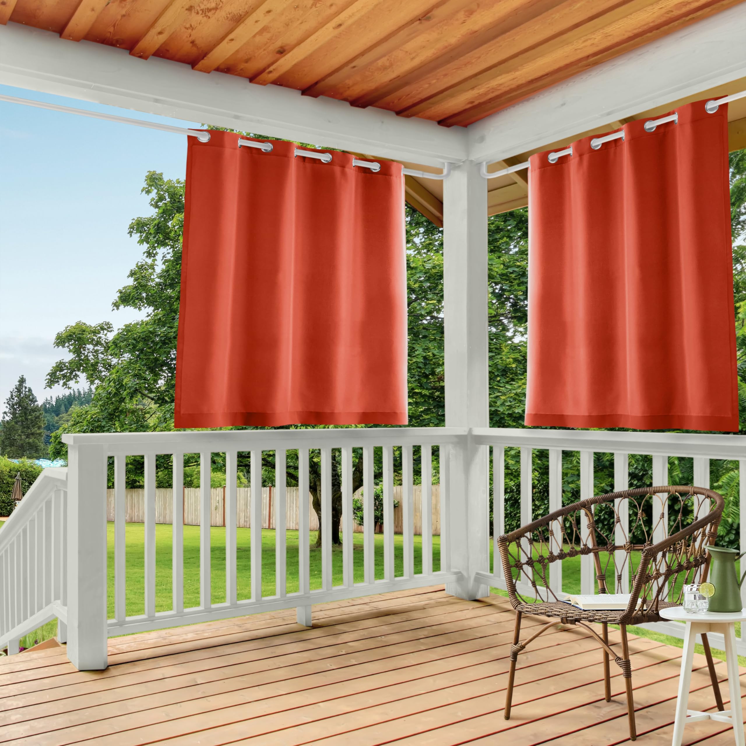 TOWN & COUNTRY BASICS Cabana Solid Heavyweight Indoor Outdoor Curtains, Light Filtering Opacity with Grommet Top, Water Repellent, 2-Pack Set, 54"x63", Mecca Orange — image 1