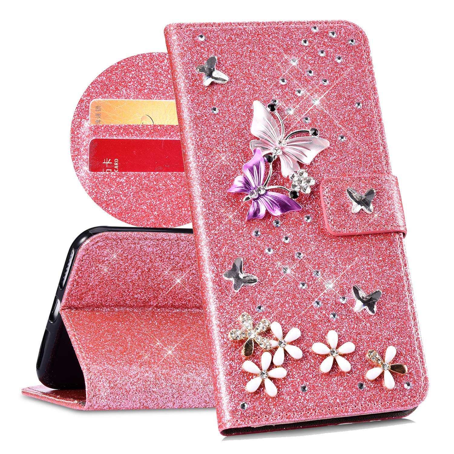 Qpolly Compatible with Samsung Galaxy S10 Plus Case Bling Glitter Diamond Mobile Phone Case pink