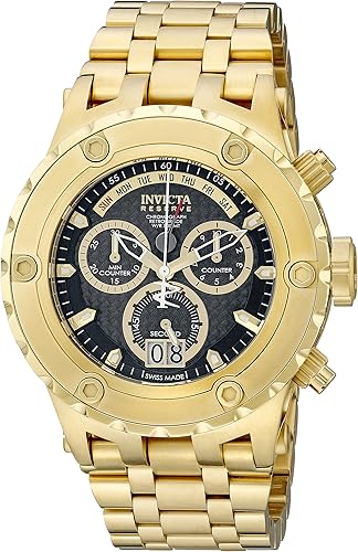 Amazon Com Invicta Men S Subaqua Reserve Chronograph Black Carbon Fiber Dial 18k Gold Ion Plated Stainless Steel Watch Invicta Watches