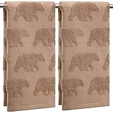 SmoothNovelty 2 Pcs Bear Hand Towels for Bathroom, Brown Cabin Bear Woodland 100% Cotton Absorbent Jacquard Weave Decorative Towels for Bathroom Kitchen Decor Gift, 13.7 x 29.5 Inch