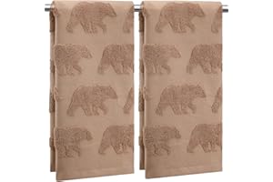 SmoothNovelty 2 Pcs Bear Hand Towels for Bathroom, Brown Cabin Bear Woodland 100% Cotton Absorbent Jacquard Weave Decorative Towels for Bathroom Kitchen Decor Gift, 13.7 x 29.5 Inch