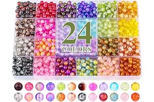 XSEINO About 1200+ PCS 6mm Cracked Style Glass Beads Bracelet Making Kit, 24 Assorted Colorful Crack Series Crystal Beads for Jewelry Making and DIY Crafts, Friendship Bracelets