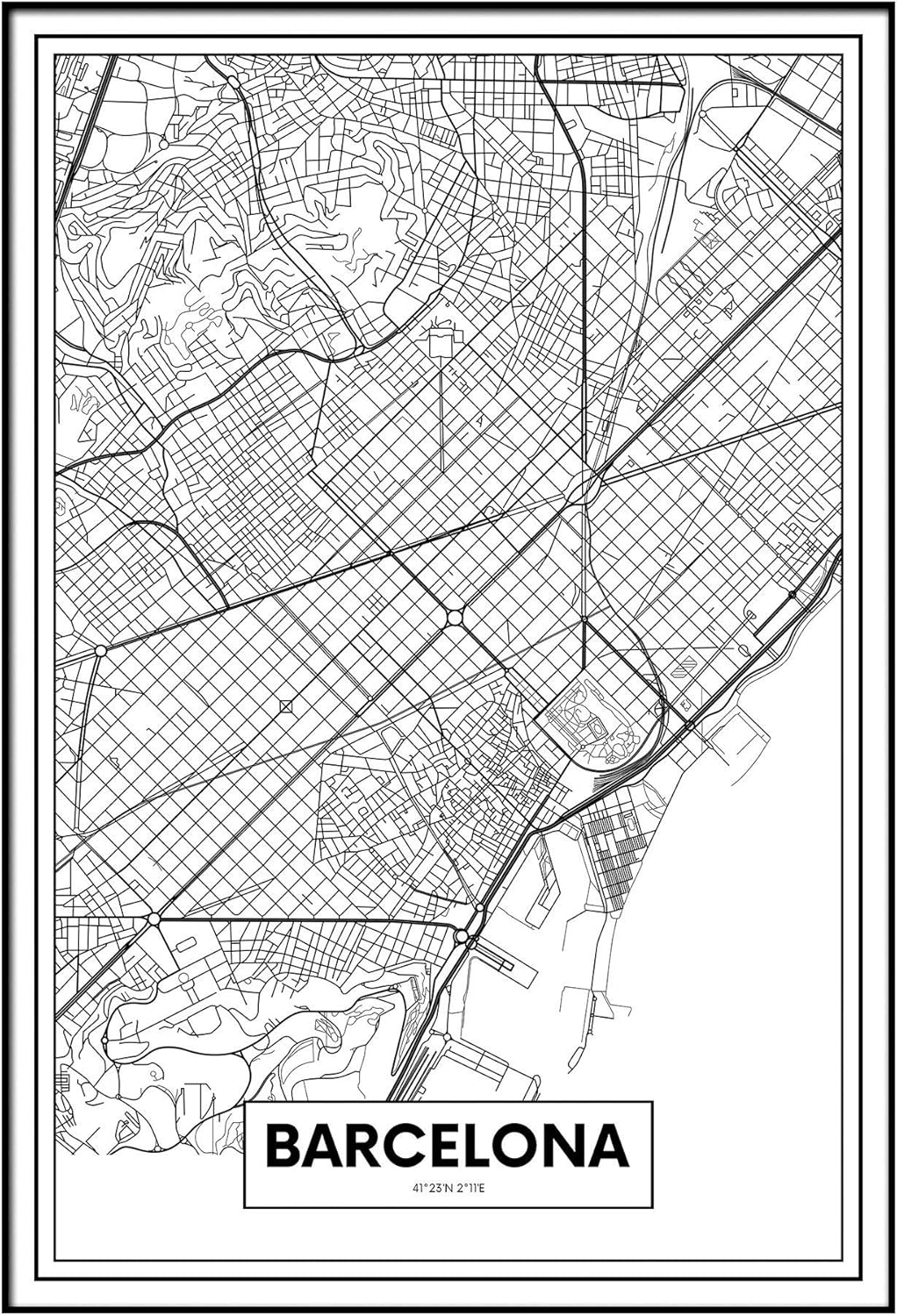Panorama Metacrilato Enmarcado Mapa de Ciudad Barcelona