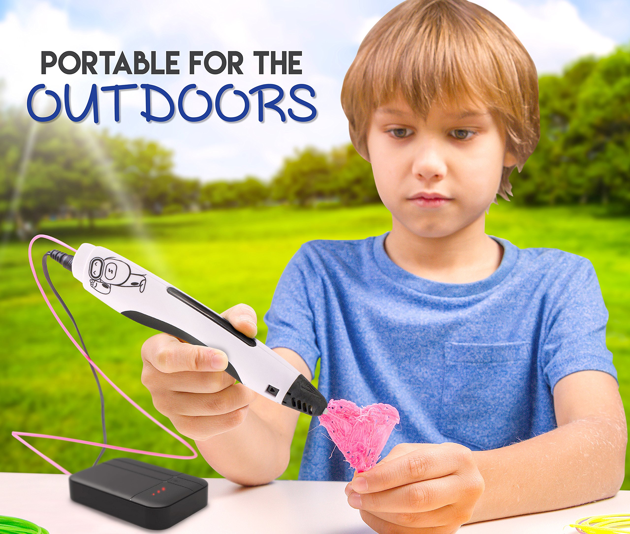 3D Printer Pen - Simple & Fun 1 Button Operation 3D Pen for Kids, Teens and Adults - Includes Two PLA Filaments, USB & BONUS Safety Shovel Tool by Curiosity