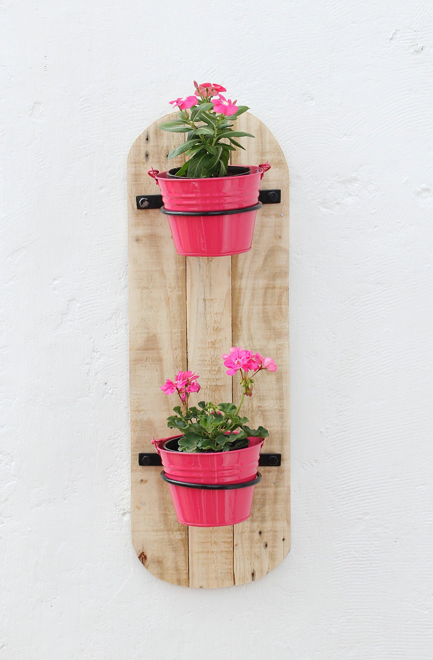 Green Gardenia Vertical Wall 2 Pot Holders with Bucket Planter/Wall Planter, Yellow and Beige (Pink)