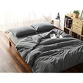 F.Y.Dreams 100% Washed Cotton Duvet Cover for Weighted Blanket 60x80 inches with 16 Ties, Zipper on Long Side/Grey/Just Duvet Cover